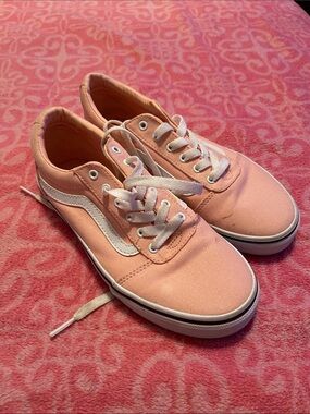 Vans Peach Canvas Low-Top Sneakers with White Side Stripe